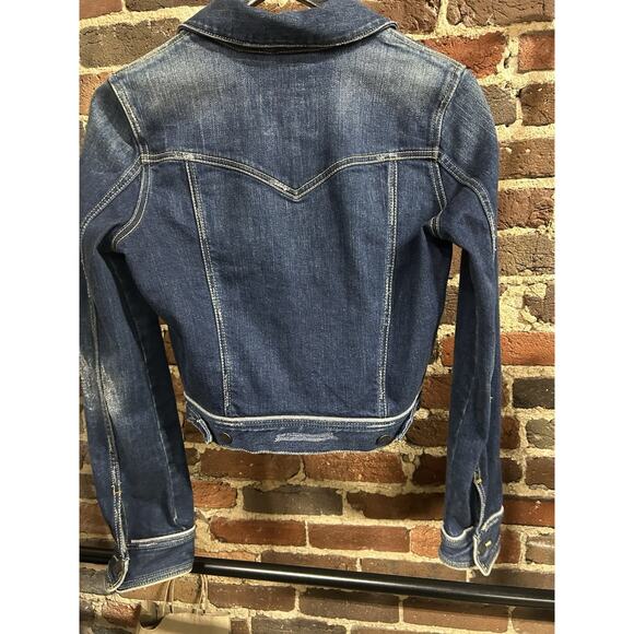 Abercrombie & Fitch Women's Blue Jean Distressed Crop Waist Denim Jean Jacket M - Picture 11 of 11